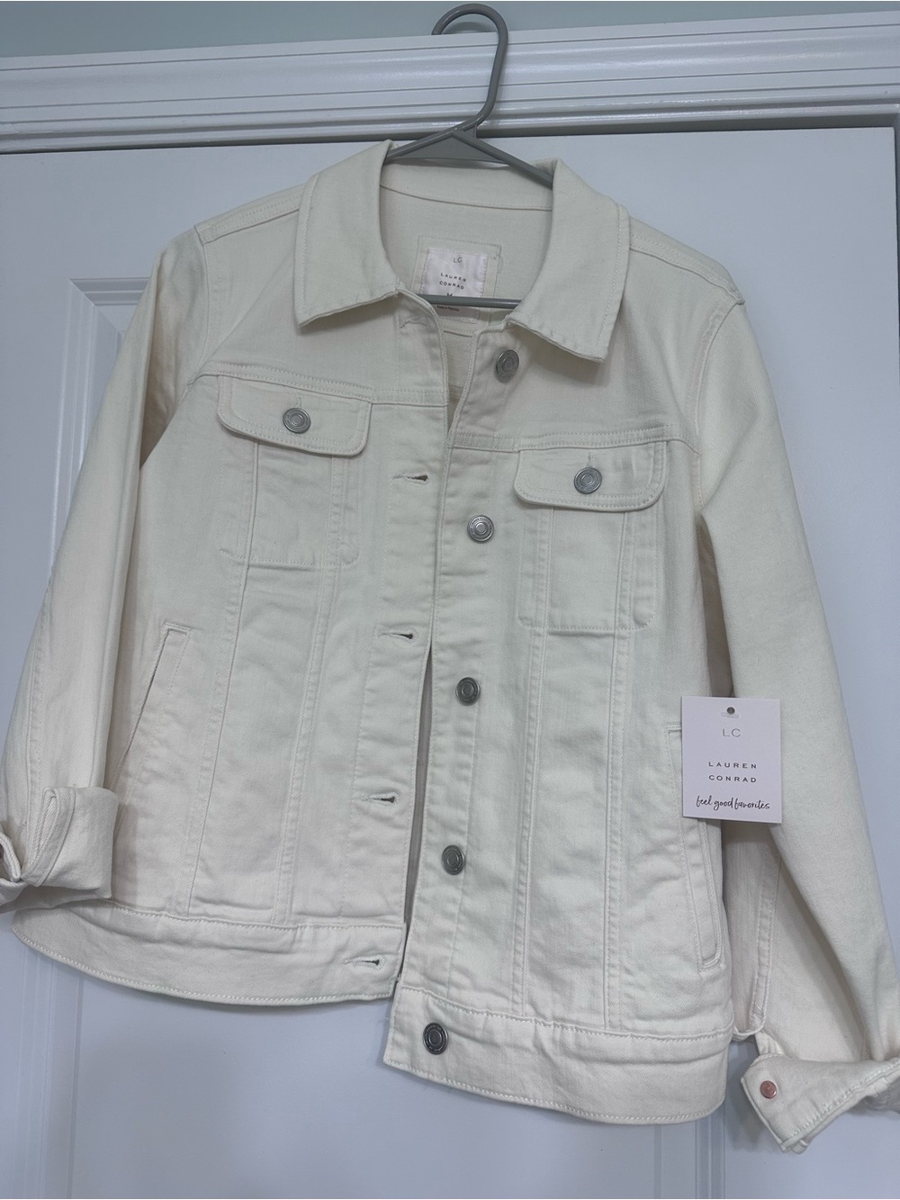 LC Lauren Conrad Cream Jean Jacket with Button-Front